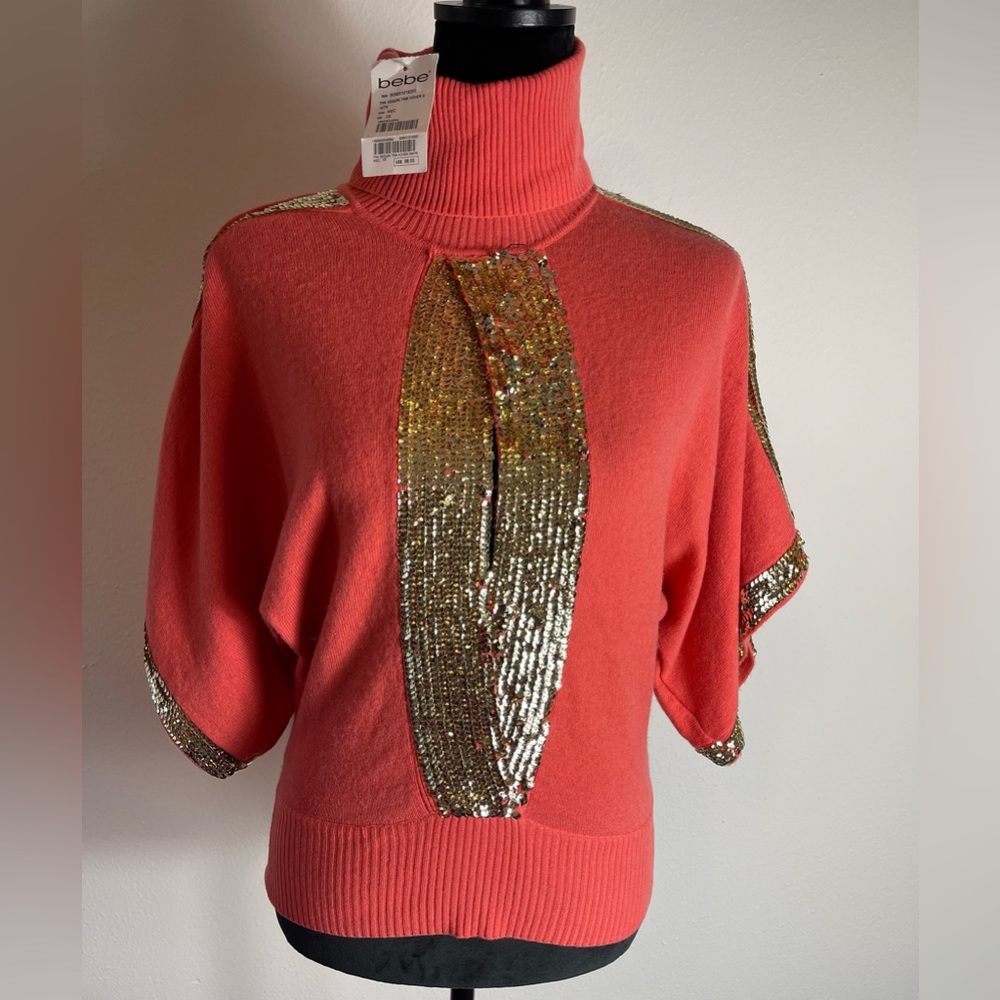 Bebe orange and gold sequin sweater